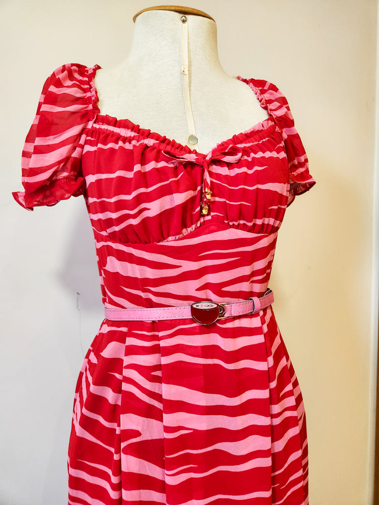 Vestido Antix Midi Bagatelie Rosa e Vermelho