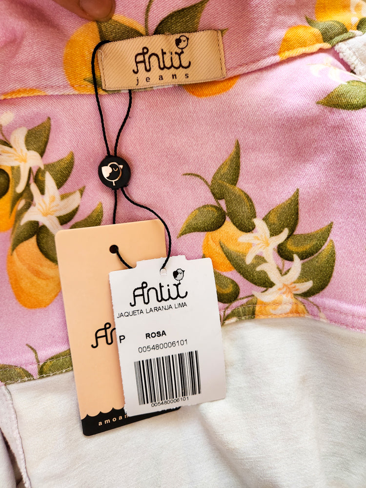 Jaqueta Antix Jeans Rosa com Laranjas