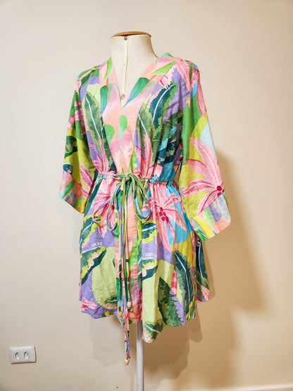 Kimono Farm Alongado Folhagens com Amarração