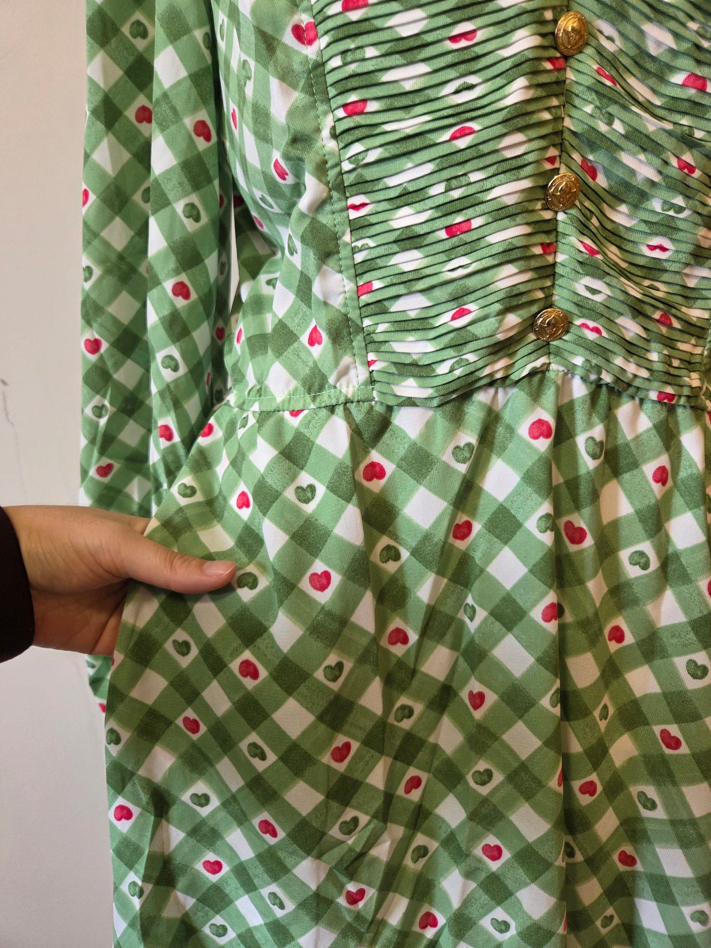Vestido Midi Antix Jolie Verde | Estampa Xadrez e Corações