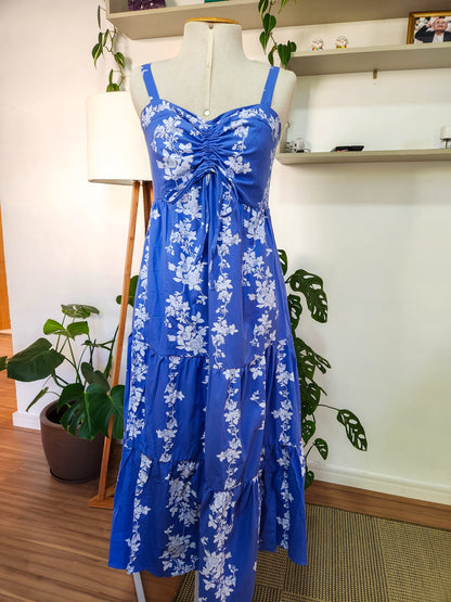 Vestido JMS Floral Branco e Fundo Azul