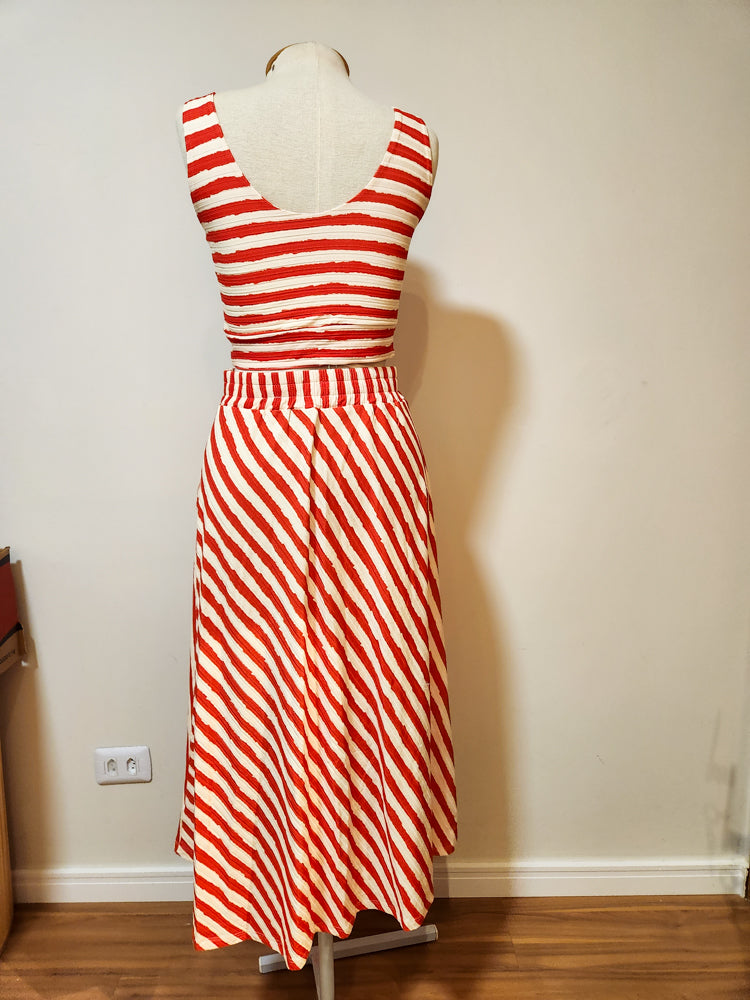 Conjunto Farm Top e Saia Listrados