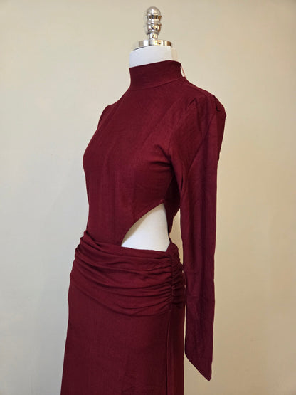 Vestido Farm Manga Comprida Vinho Assimétrico Golinha