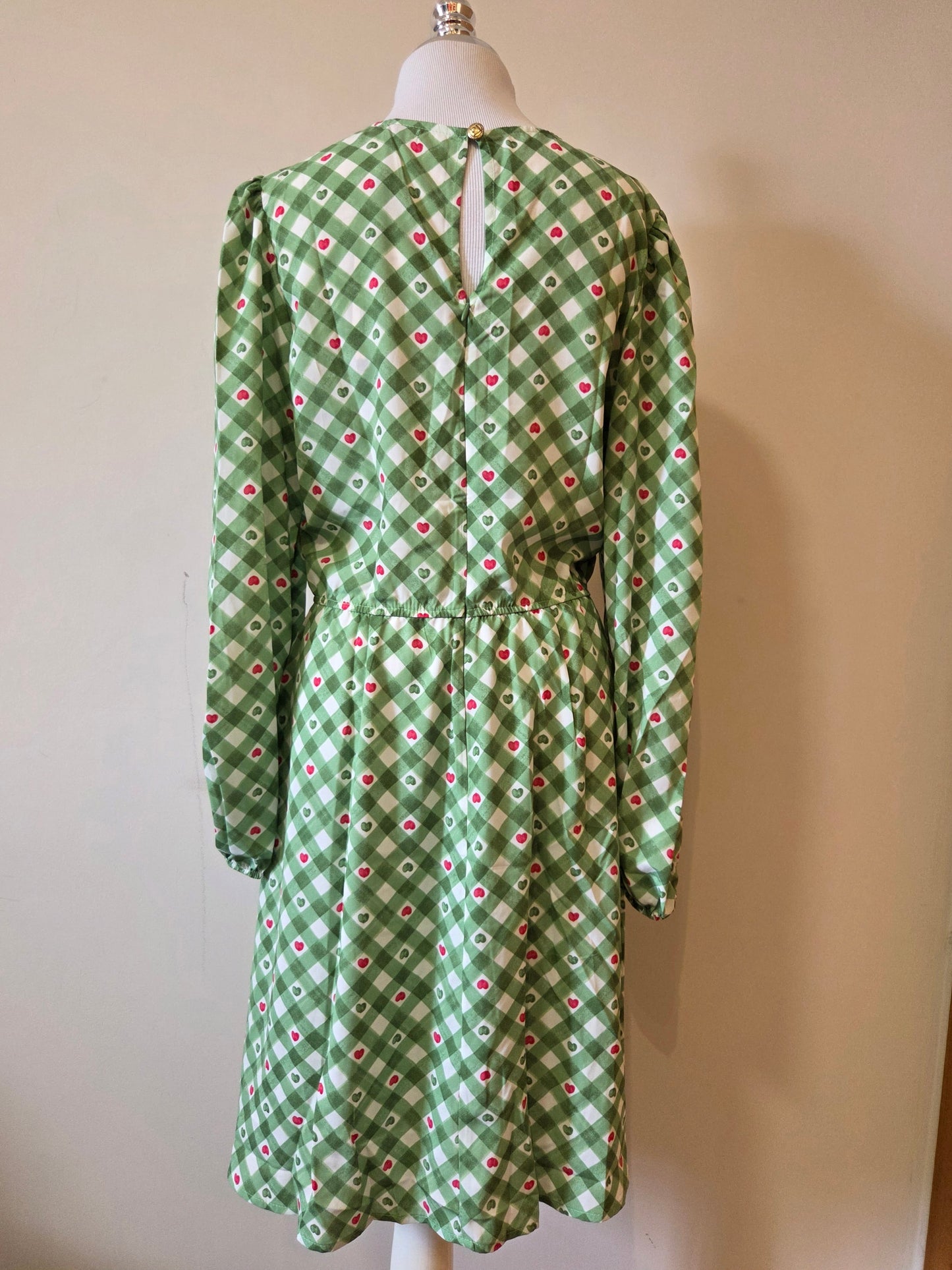 Vestido Midi Antix Jolie Verde | Estampa Xadrez e Corações