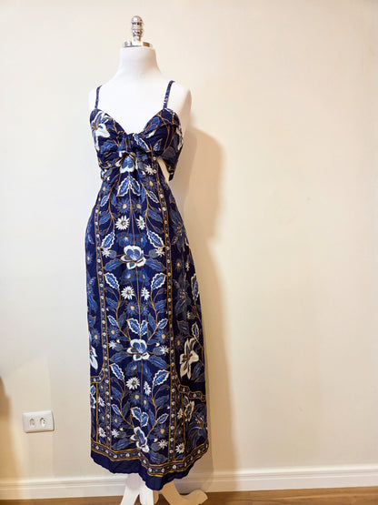 Vestido Farm Floral Azul Decote Cintura