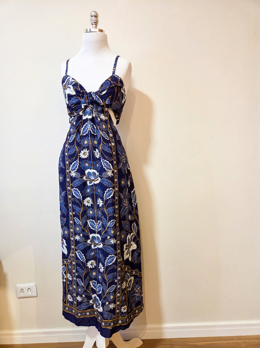 Vestido Farm Floral Azul Decote Cintura