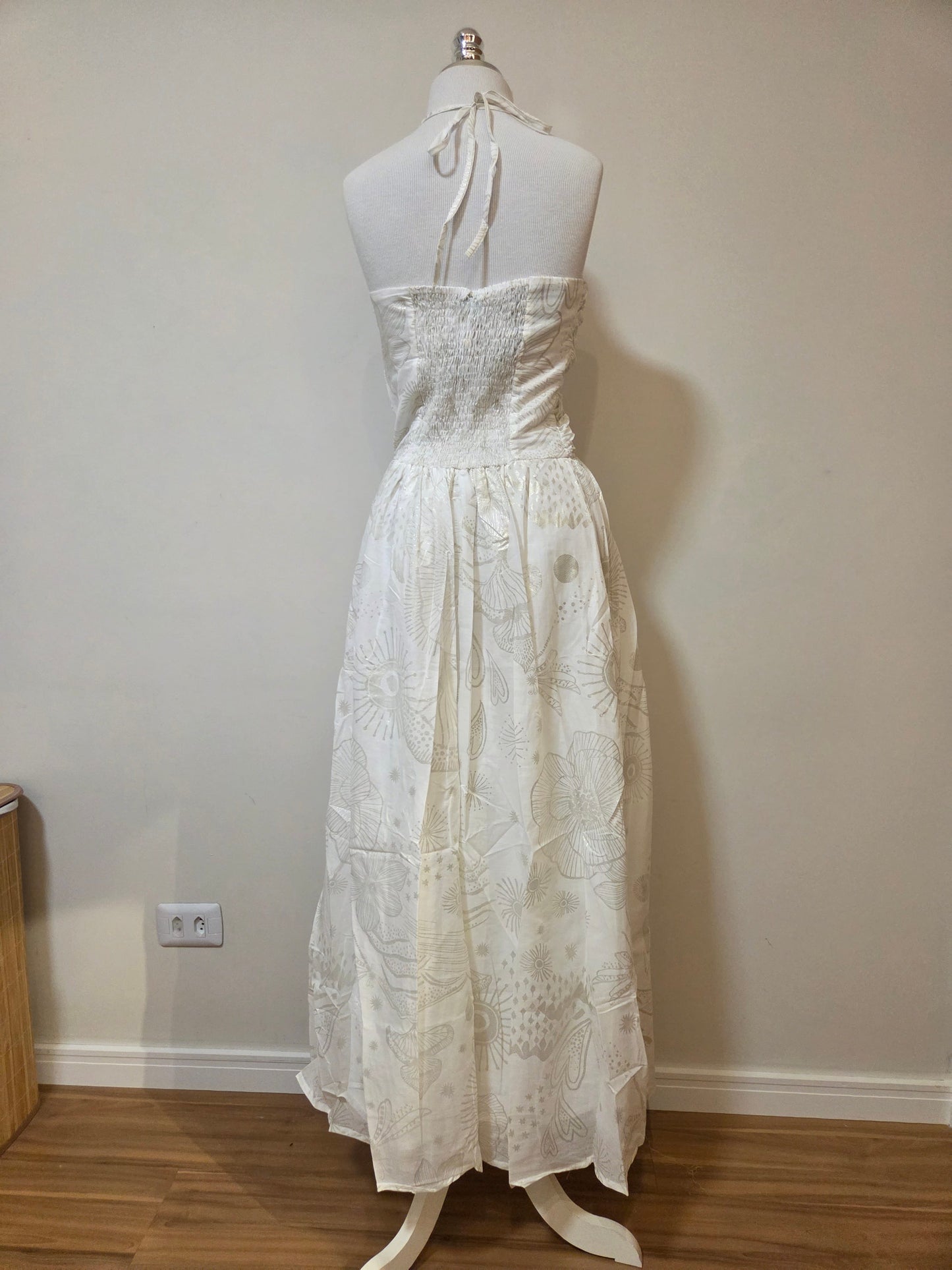 Vestido Farm Jardim Místico Foil Bege