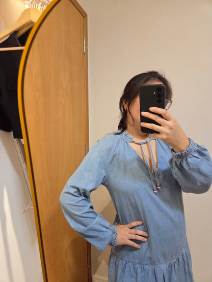 Vestido Maria Filó Curto Jeans Manga Comprida