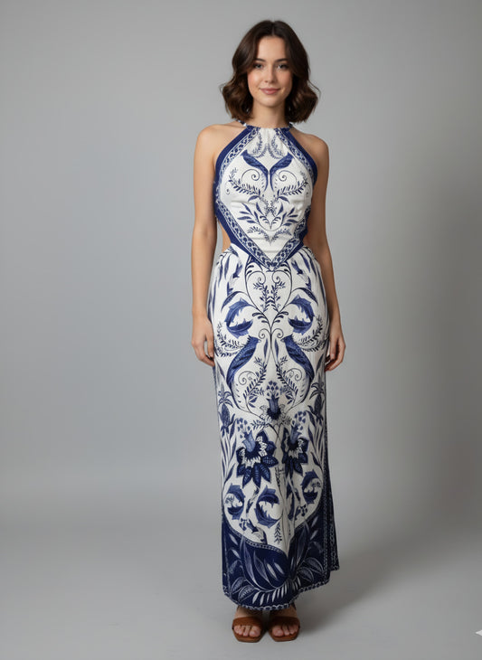 Vestido Farm Azul Floral Nina