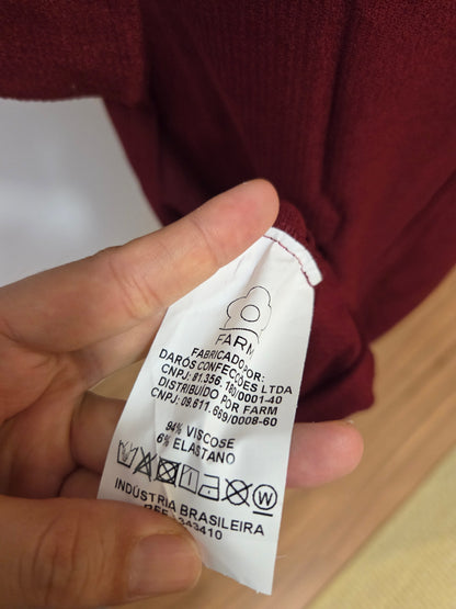Vestido Farm Manga Comprida Vinho Assimétrico Golinha