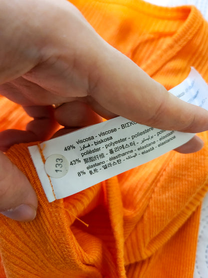 Cardigã Zara Cropped Laranja Canelado