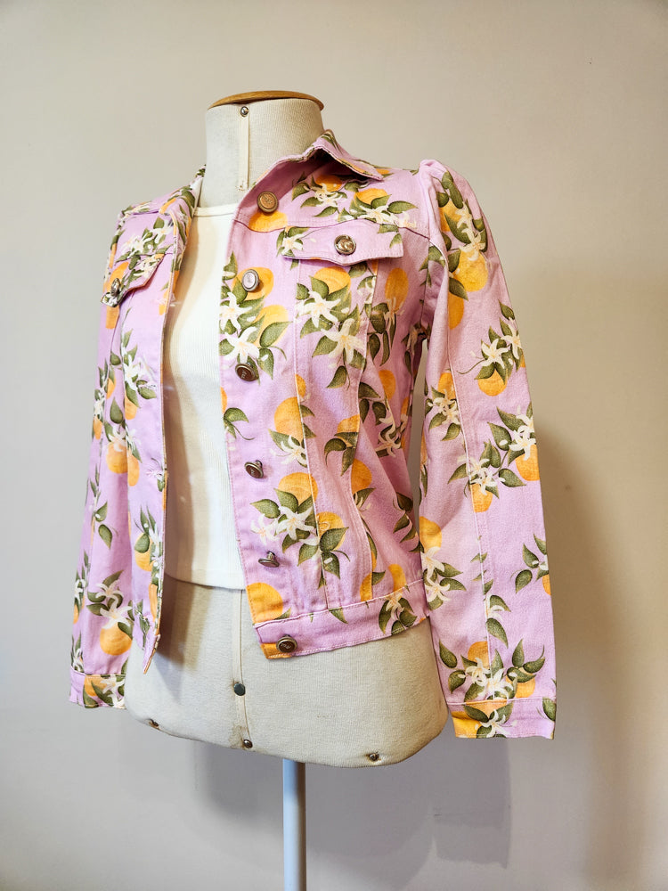 Jaqueta Antix Jeans Rosa com Laranjas
