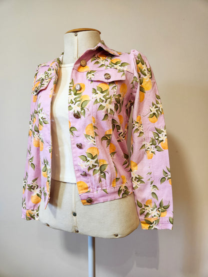Jaqueta Antix Jeans Rosa com Laranjas