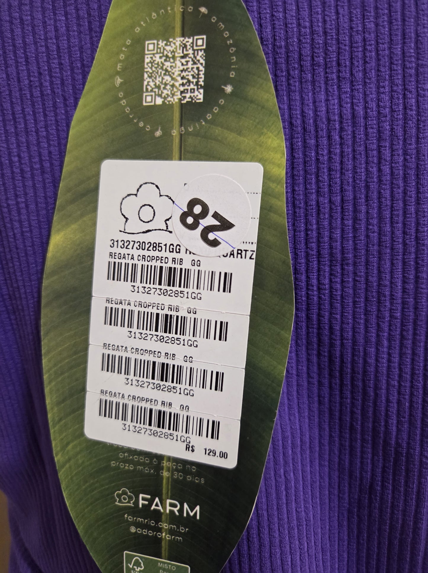 Regata Farm Básica Roxo Liso Canelada