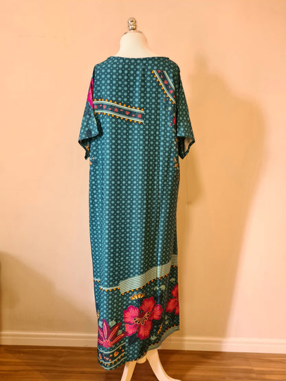 Vestido Upcycling Farm Longo Estampa Azul