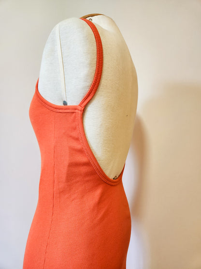 Vestido Farm Laranja Liso Canelado